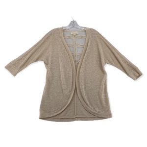 Painted Threads Open Front Cardigan Dolman Sleeve Beige Lace Back Womens Small